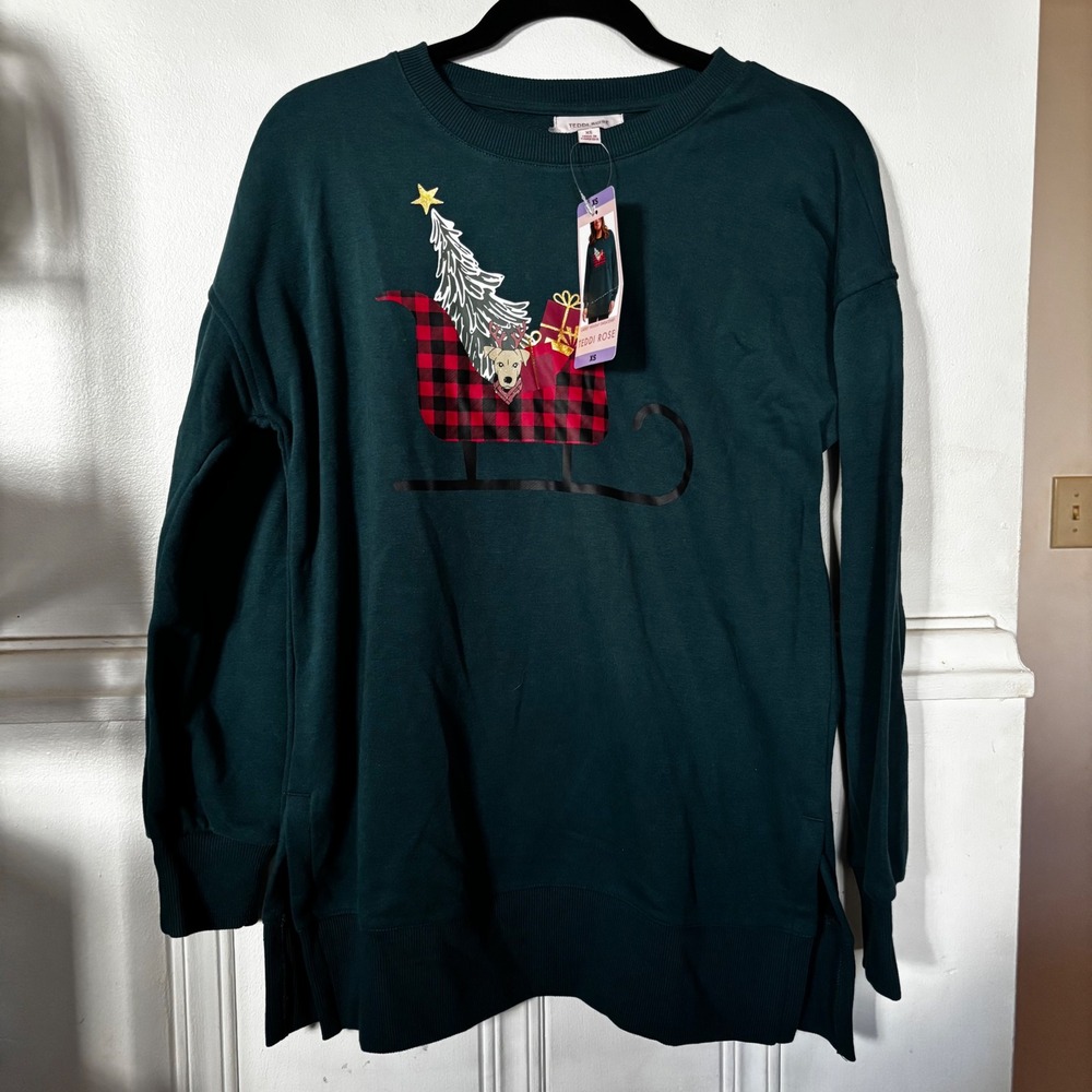 Teddi Rose Women's Holiday Sweatshirt XS NWT Green Oversized